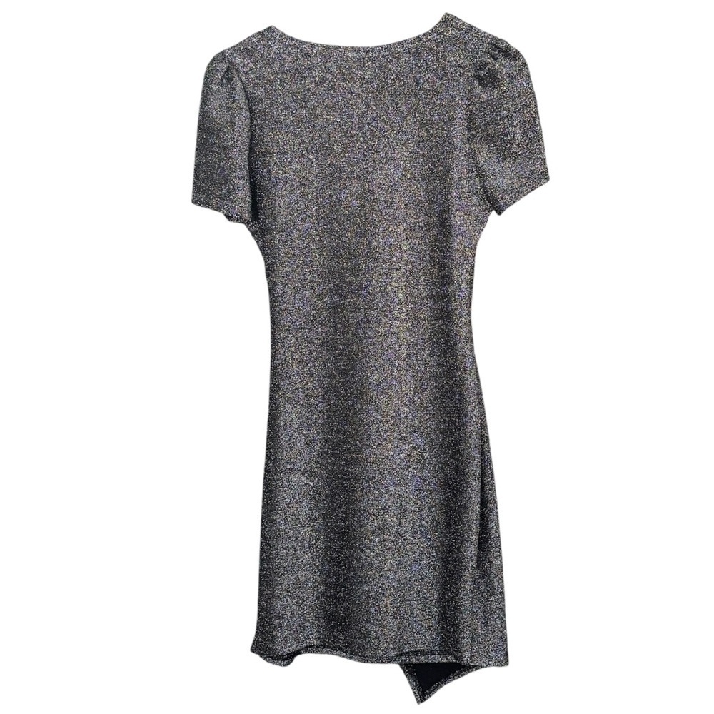 Apricot Metallic Silver Sparkle Wrap Mini Dress - Ruched Bodycon UK 10 (US 6) - Picture 5 of 10
